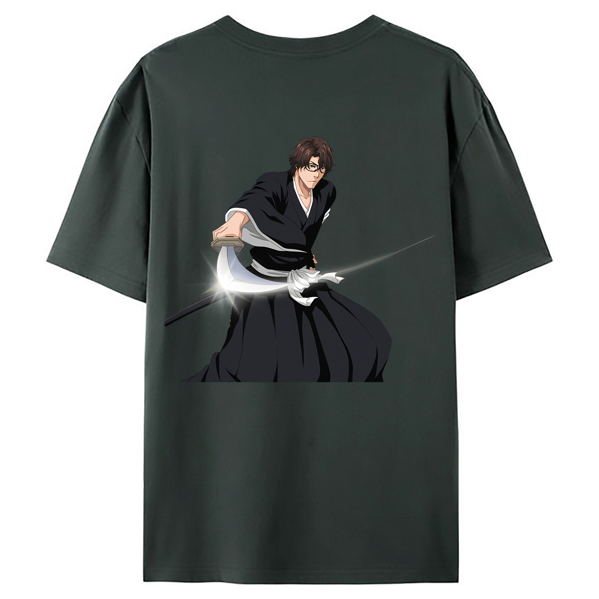 （画像用） ブリーチ 藍染 惣右介（あいぜん そうすけ） BLEACH Aizen Sousuke 綿100％ メンズ半袖Tシャツ（バックプリント） 通気性